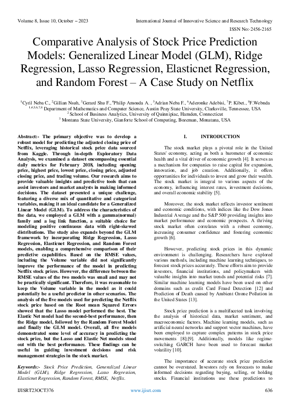 (PDF) Comparative Analysis of Stock Price Prediction Models ...
