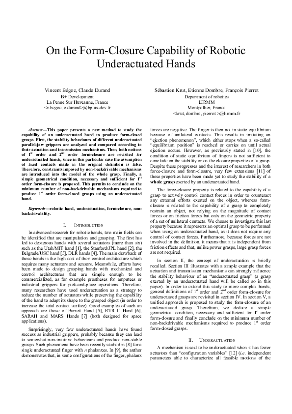 (PDF) On the Form-Closure Capability of Robotic Underactuated Hands