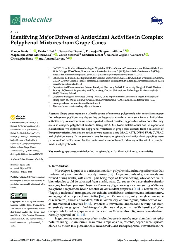 (PDF) Identifying Major Drivers of Antioxidant Activities in Complex ...