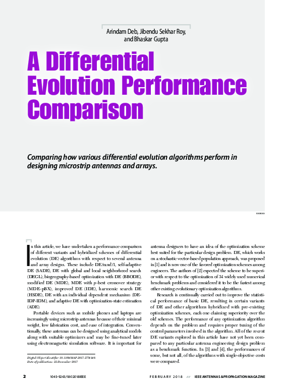 (PDF) A Differential Evolution Performance Comparison: Comparing How ...