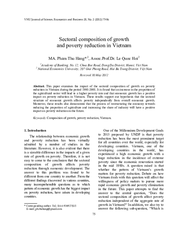 (PDF) Sectoral composition of growth and poverty reduction in Vietnam