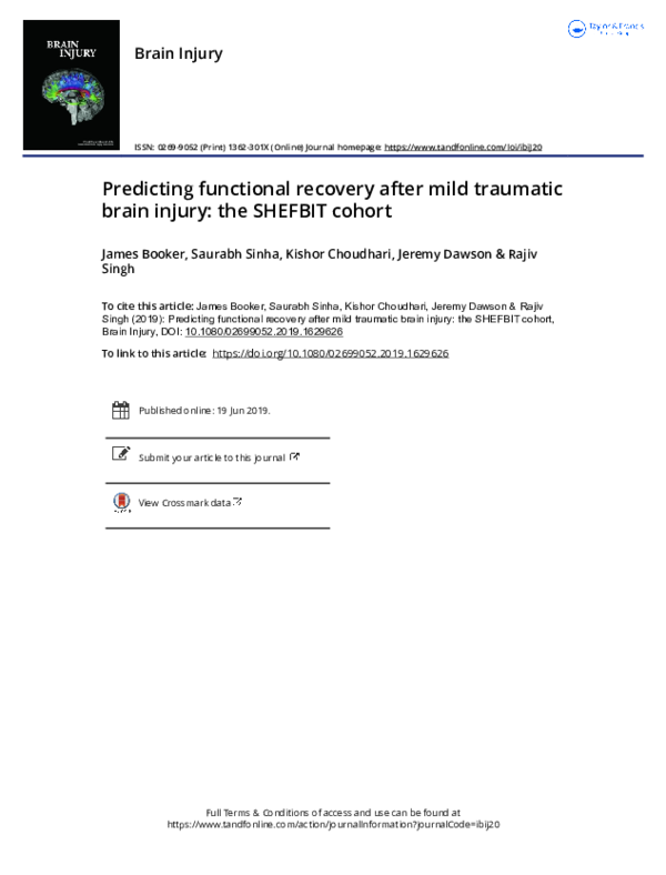 (PDF) Predicting functional recovery after mild traumatic brain injury ...