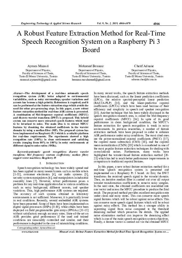 (PDF) A Robust Feature Extraction Method for Real-Time Speech ...