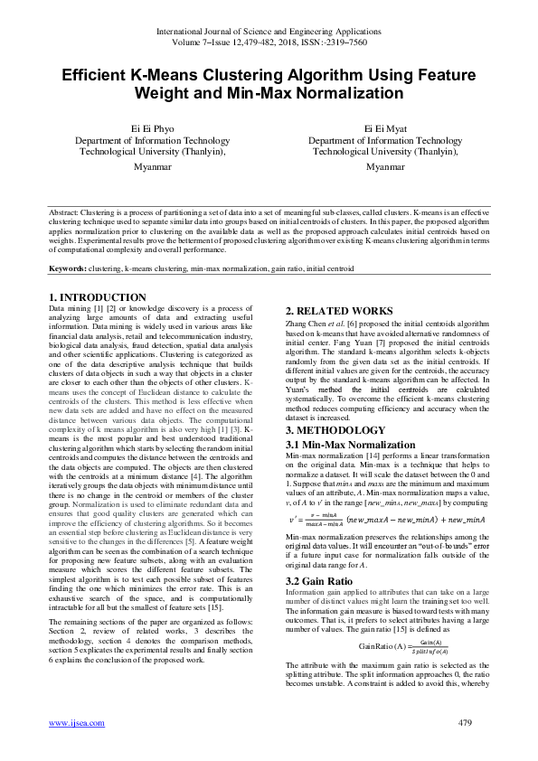 (PDF) Efficient K-Means Clustering Algorithm Using Feature Weight and ...