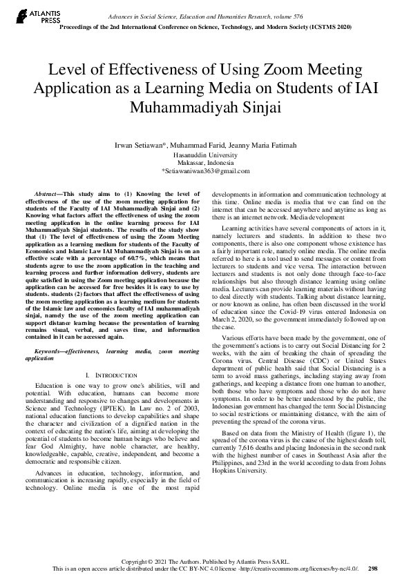 (PDF) Level of Effectiveness of Using Zoom Meeting Application as a ...