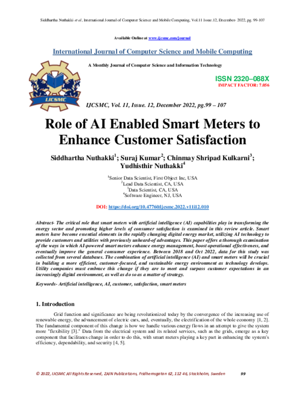 (PDF) Role of AI Enabled Smart Meters to Enhance Customer Satisfaction