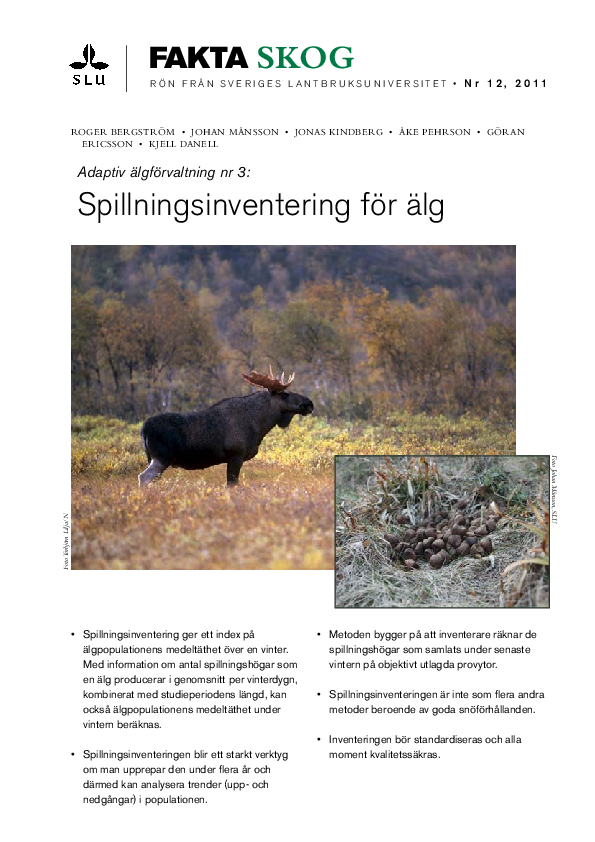 (PDF) Spillningsinventering för älg | Roger Bergström - Academia.edu