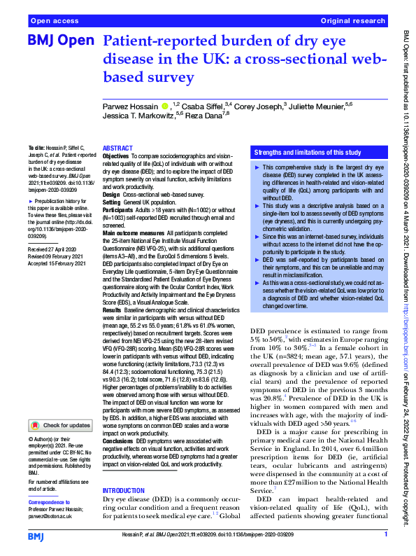 (PDF) Patient-reported burden of dry eye disease in the UK: a cross ...
