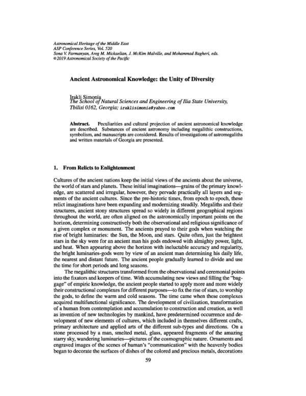 (PDF) Ancient Astronomical Knowledge: the Unity of Diversity