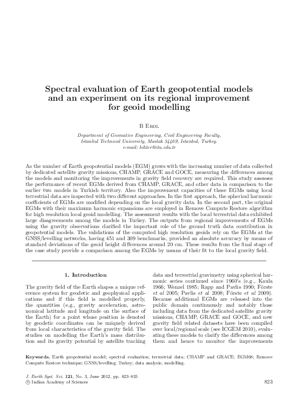 (PDF) Spectral evaluation of Earth geopotential models and an ...