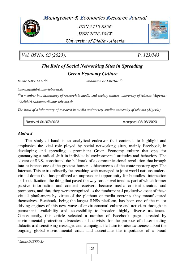 (PDF) The role of social networking sites in spreading green economy ...