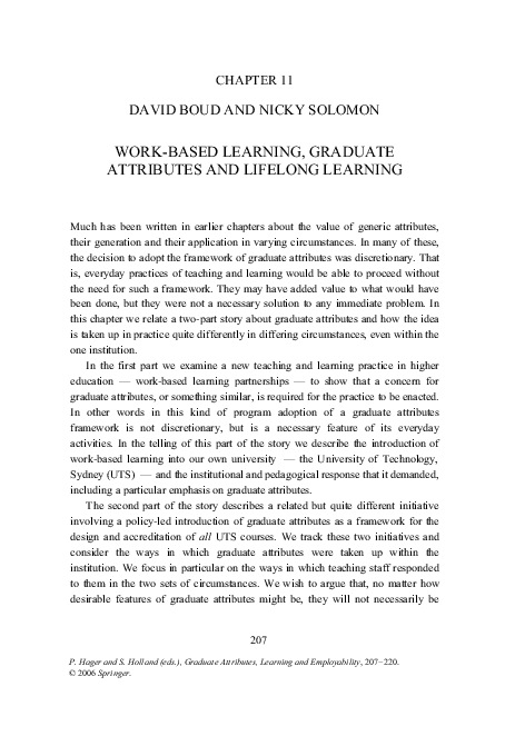 (PDF) Work-Based Learning, Graduate Attributes and Lifelong Learning