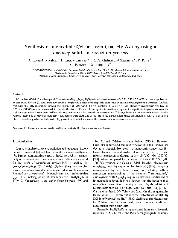 (PDF) Synthesis of monoclinic Celsian from Coal Fly Ash by using a one ...