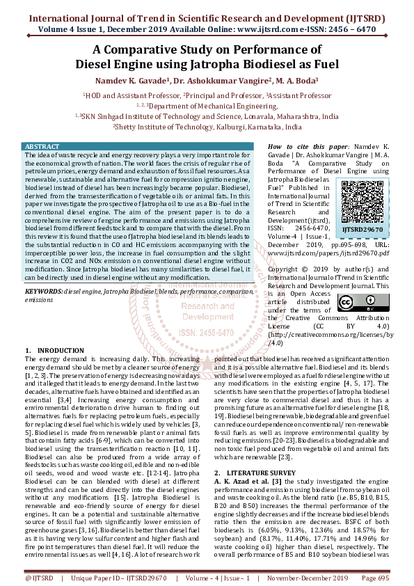 (PDF) A Comparative Study on Performance of Diesel Engine using ...