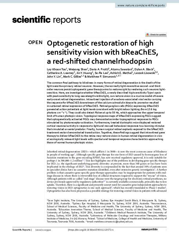 (PDF) Optogenetic restoration of high sensitivity vision with bReaChES ...