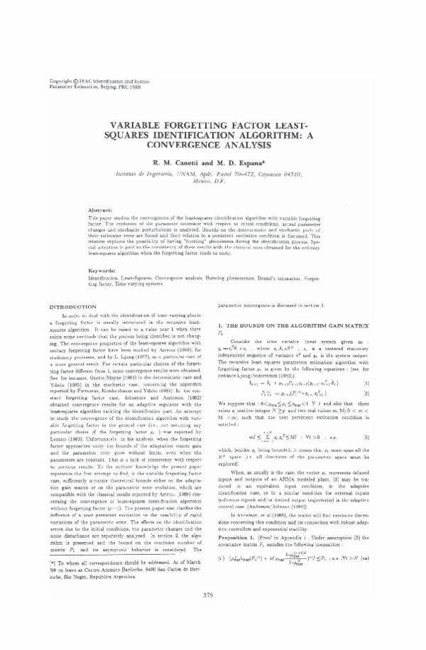 (PDF) Variable Forgetting Factor Least-squares Identification Algorithm ...