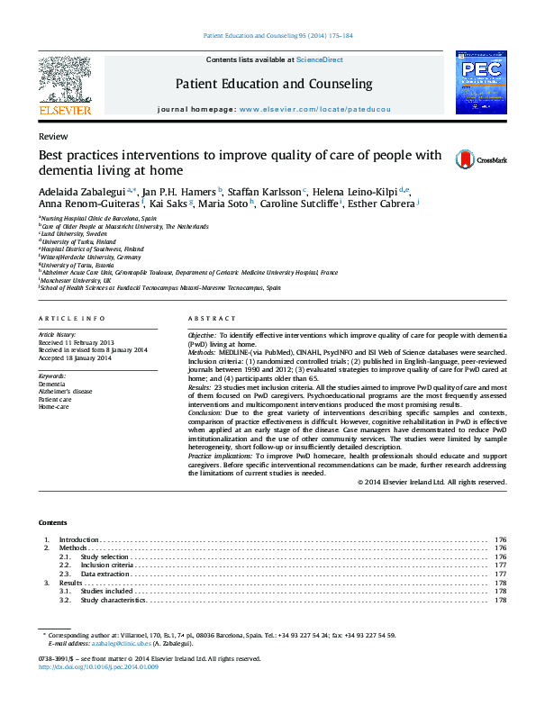 (PDF) Best practices interventions to improve quality of care of people ...