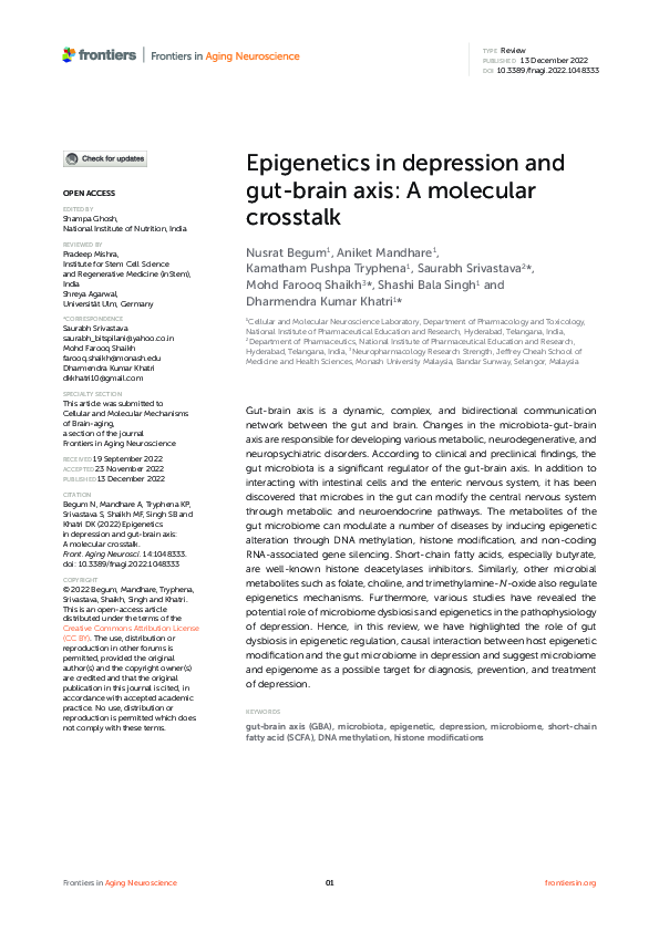 (PDF) Epigenetics in depression and gut-brain axis: A molecular crosstalk