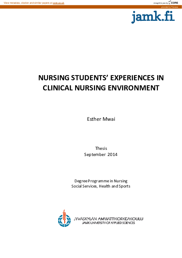 (PDF) Nursing Students’ Experiences in Clinical Placement Environment