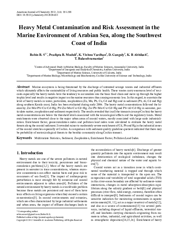 (PDF) Heavy Metal Contamination and Risk Assessment in the Marine ...