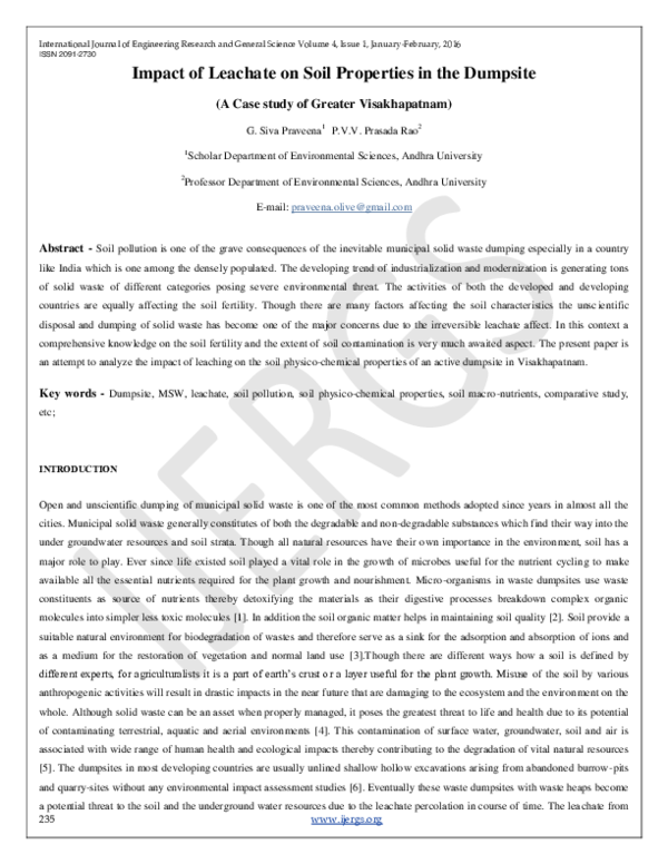 (PDF) Impact of Leachate on Soil Properties in the Dumpsite ( A Case ...