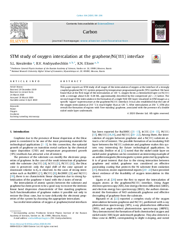 (PDF) STM study of oxygen intercalation at the graphene/Ni(111) interface