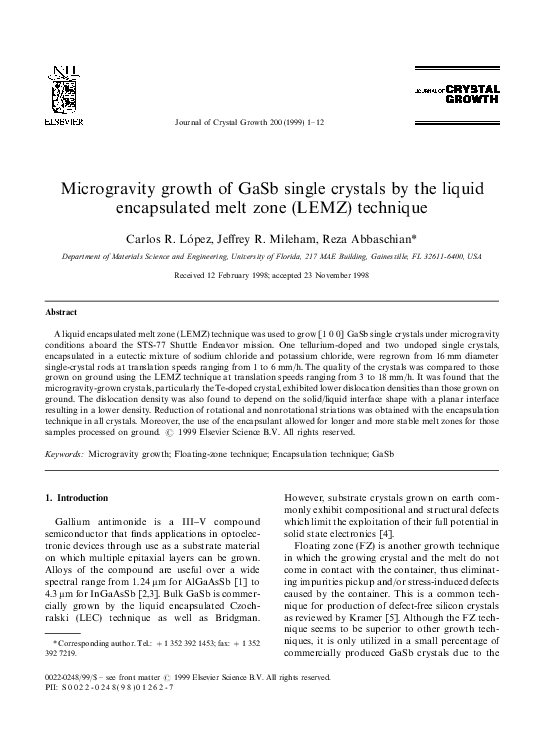 (PDF) Microgravity growth of GaSb single crystals by the liquid ...