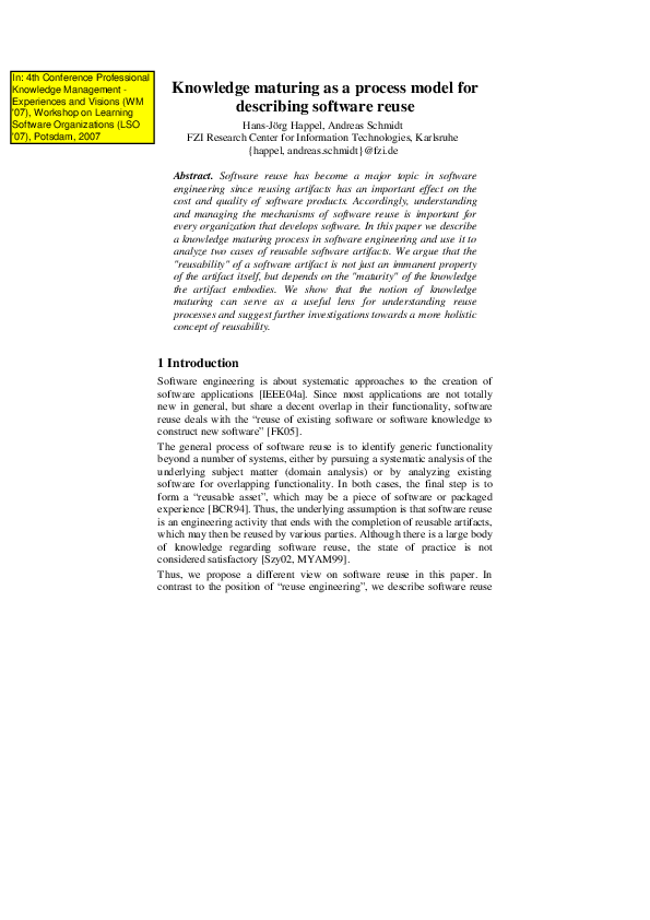 (PDF) Knowledge maturing as a process model for describing software reuse