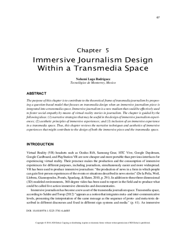 (PDF) Immersive Journalism Design Within a Transmedia Space