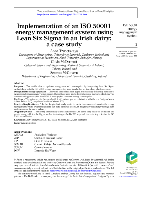 (PDF) Implementation of an ISO 50001 energy management system using ...