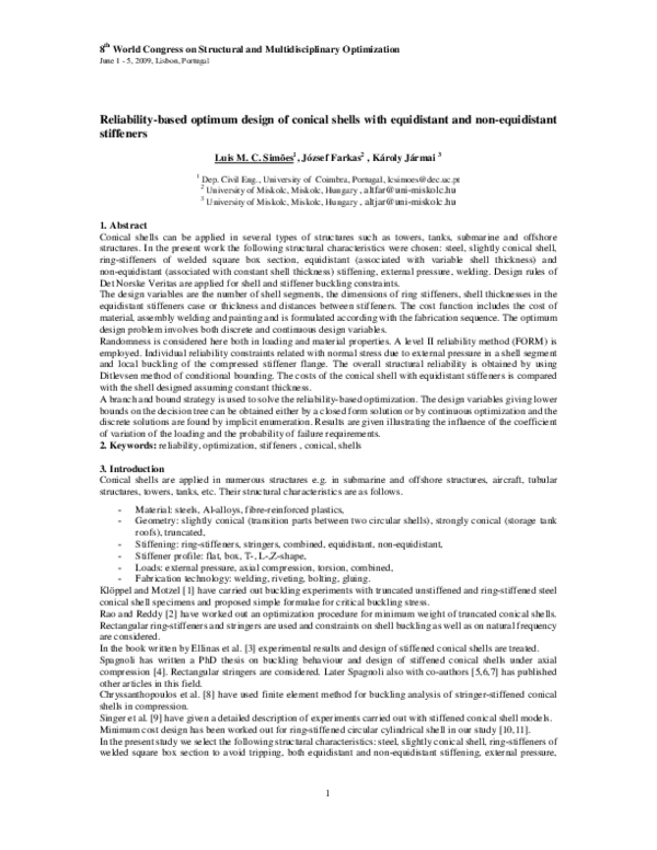 (PDF) Reliability-based Optimum Design of Conical Shells with ...
