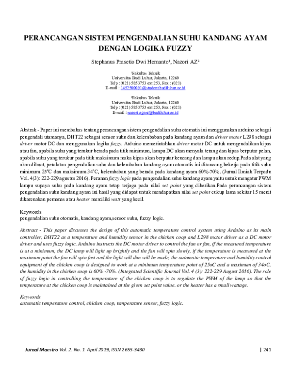 (PDF) Perancangan Sistem Pengendalian Suhu Kandang Ayam Dengan Logika ...
