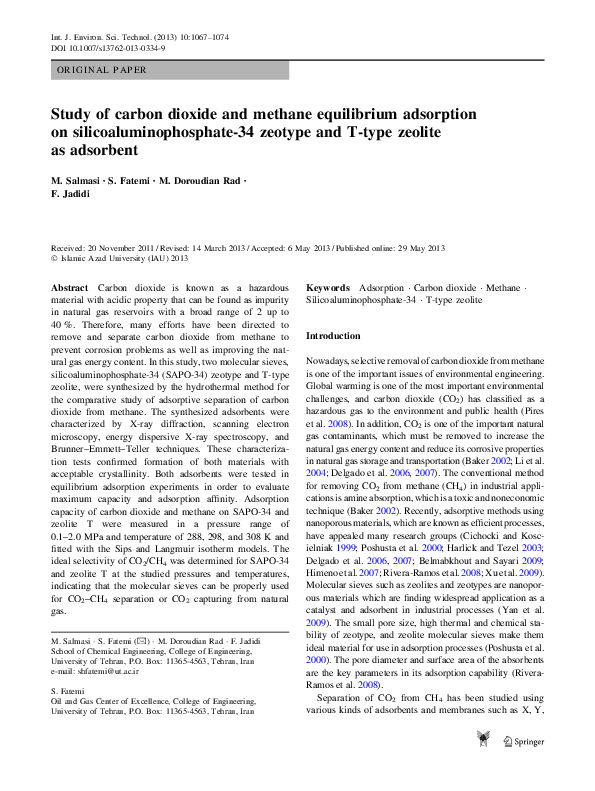 (PDF) Study of carbon dioxide and methane equilibrium adsorption on ...