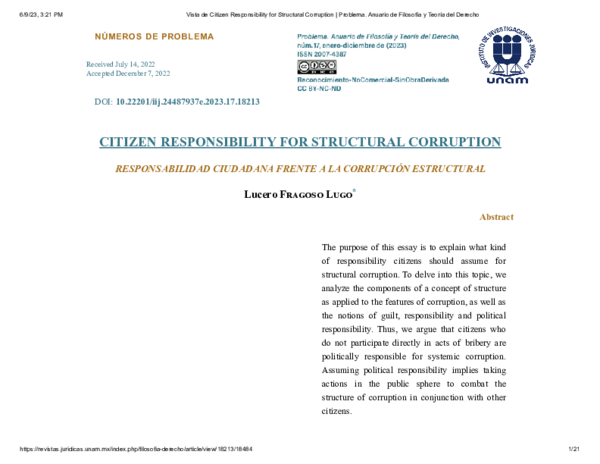 (PDF) Citizen Responsibility for Structural Corruption
