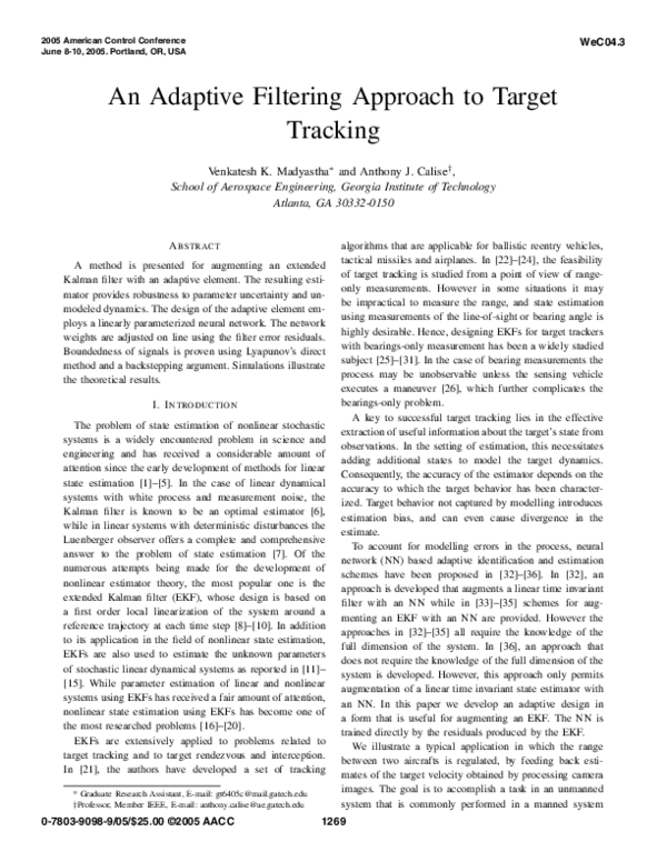 (PDF) An adaptive filtering approach to target tracking