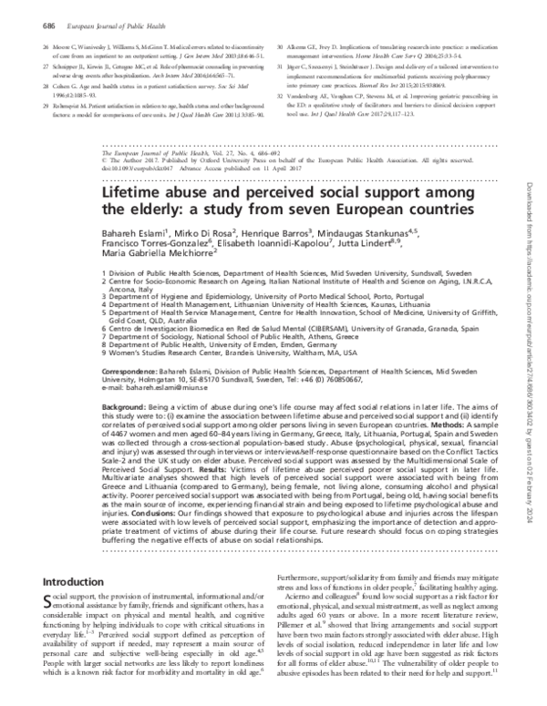 (PDF) Lifetime abuse and perceived social support among the elderly: a ...