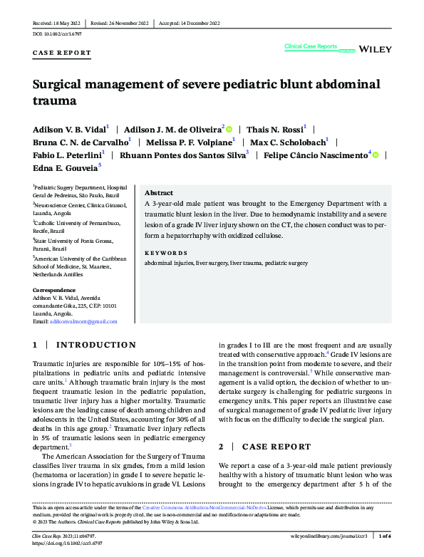 (PDF) Surgical management of severe pediatric blunt abdominal trauma
