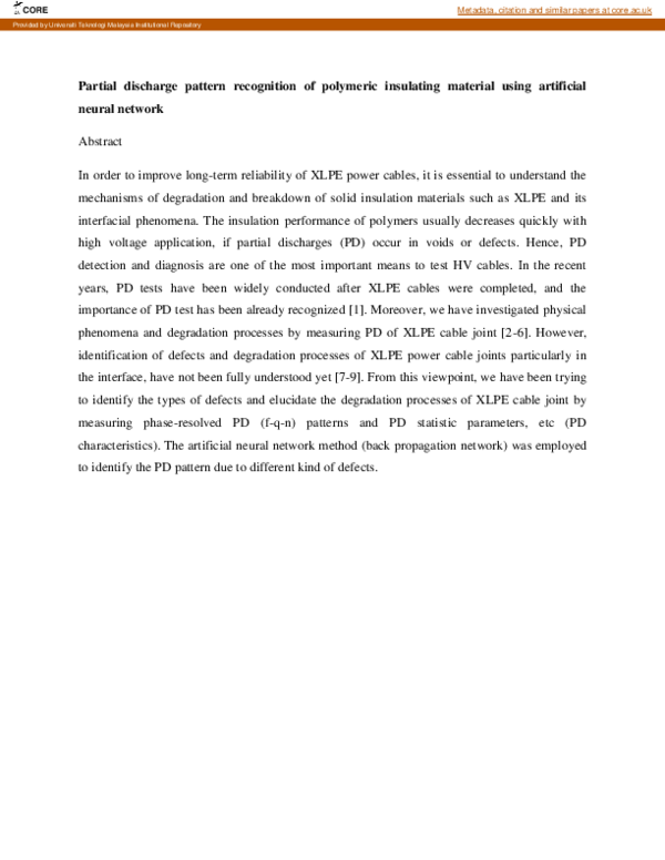 (PDF) Partial discharge pattern recognition of polymeric insulating ...