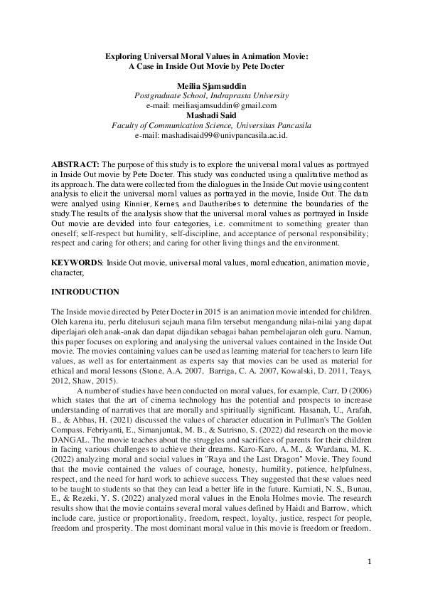 (PDF) Exploring Universal Moral Values in Animation Movie: A Case in ...
