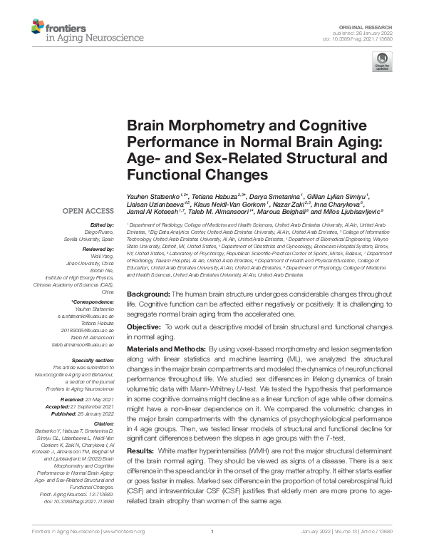 (PDF) Brain Morphometry and Cognitive Performance in Normal Brain Aging ...