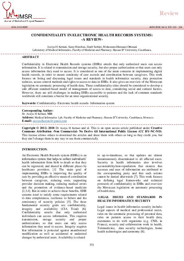 Picture of (PDF) Confidentiality in Electronic Health Records Systems: a Review