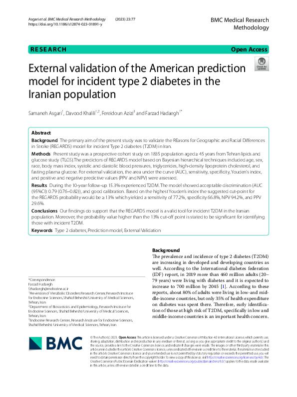 (PDF) External validation of the American prediction model for incident ...