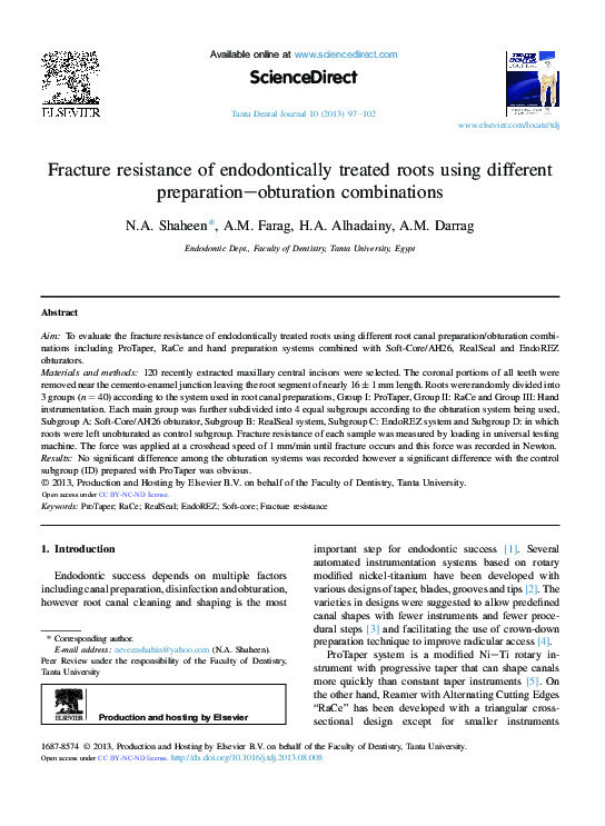 (PDF) Fracture resistance of endodontically treated roots using ...