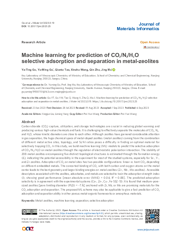 (PDF) Machine learning for prediction of CO 2 /N 2 /H 2 O selective ...