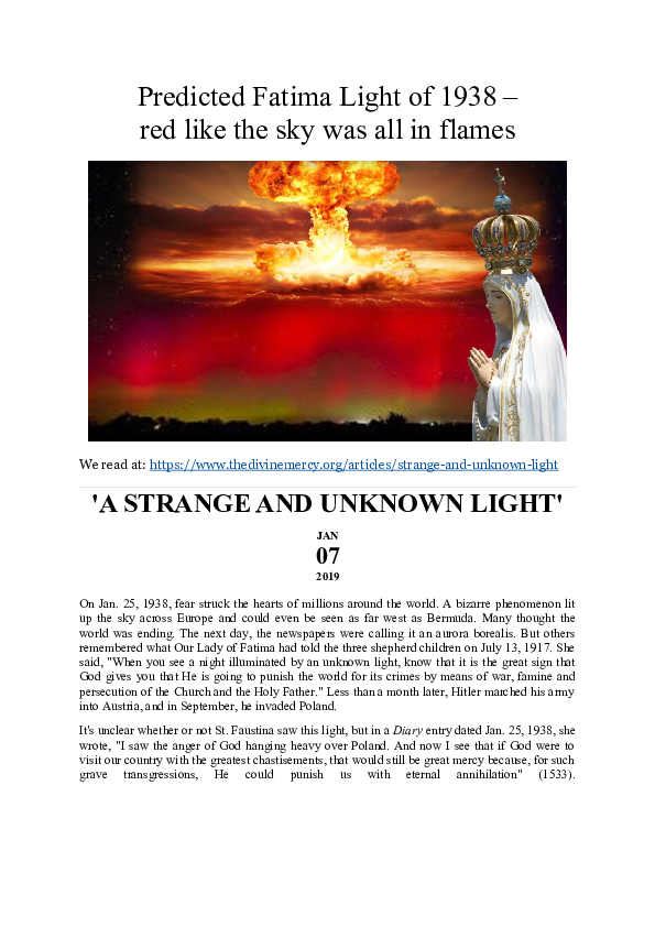 (DOC) Predicted Fatima Light of 1938 - red like the sky was all in flames