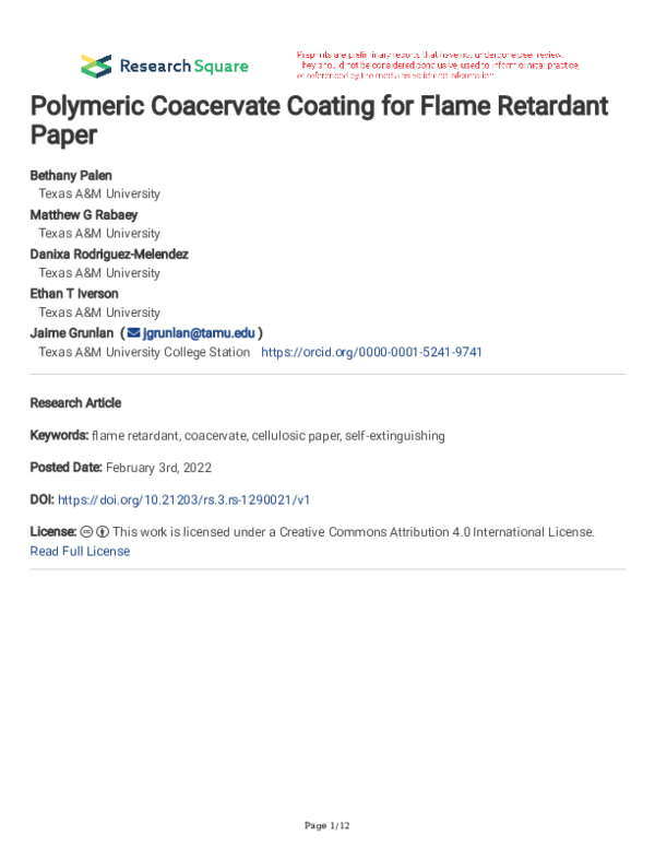 (PDF) Polymeric coacervate coating for flame retardant paper