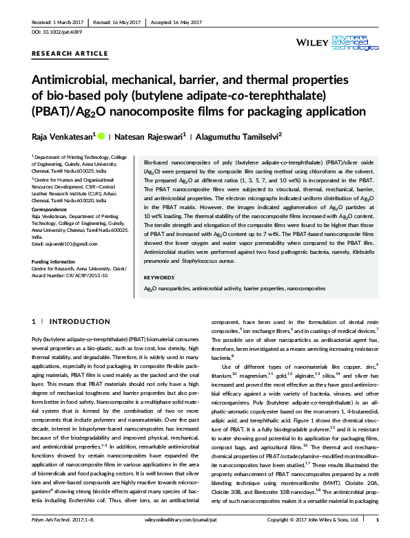 (PDF) Antimicrobial, mechanical, barrier, and thermal properties of ...