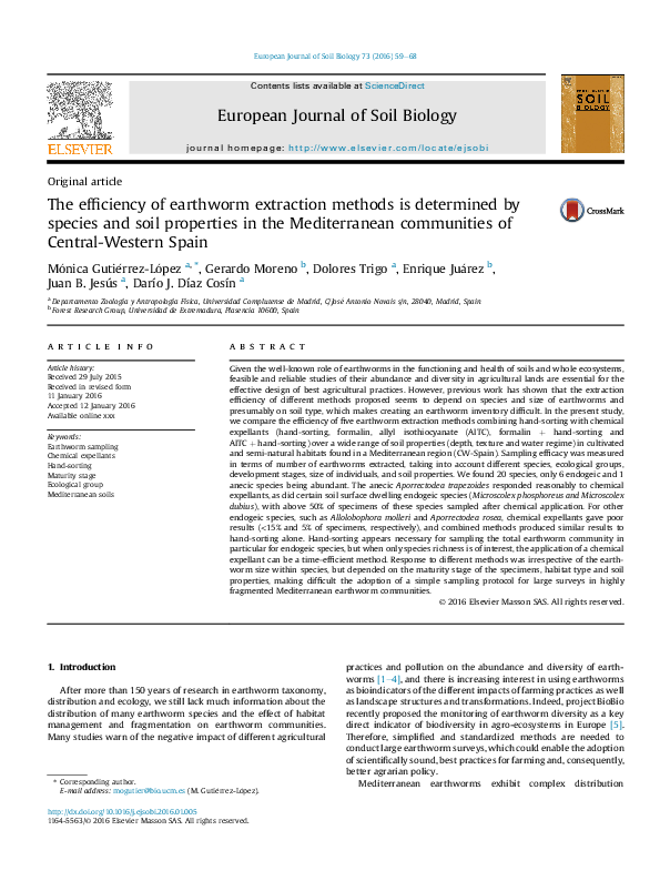 (PDF) The efficiency of earthworm extraction methods is determined by ...
