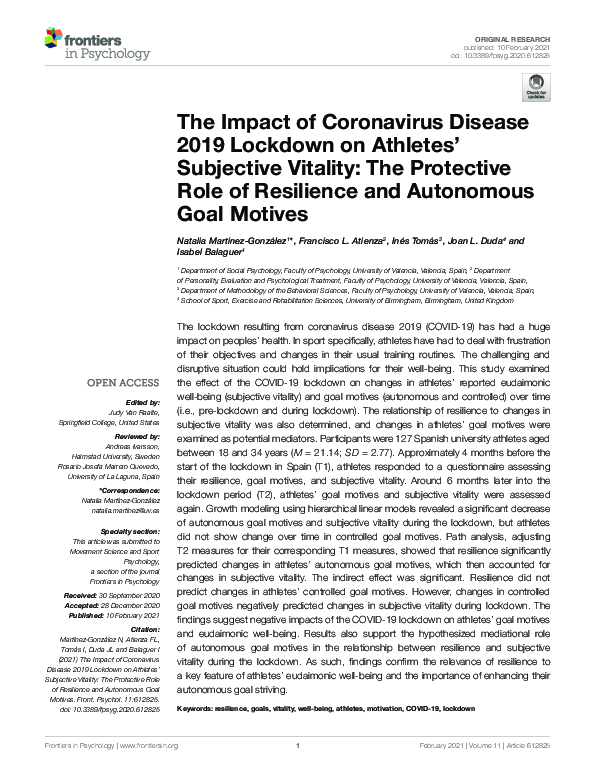 (PDF) The Impact of Coronavirus Disease 2019 Lockdown on Athletes ...