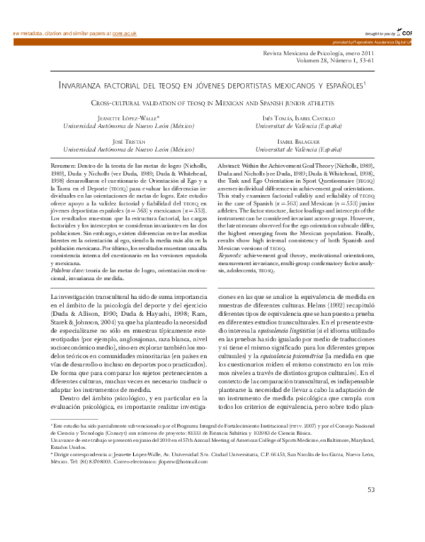 (PDF) Cross-cultural validation of TEOSQ in mexican and spanish junior ...